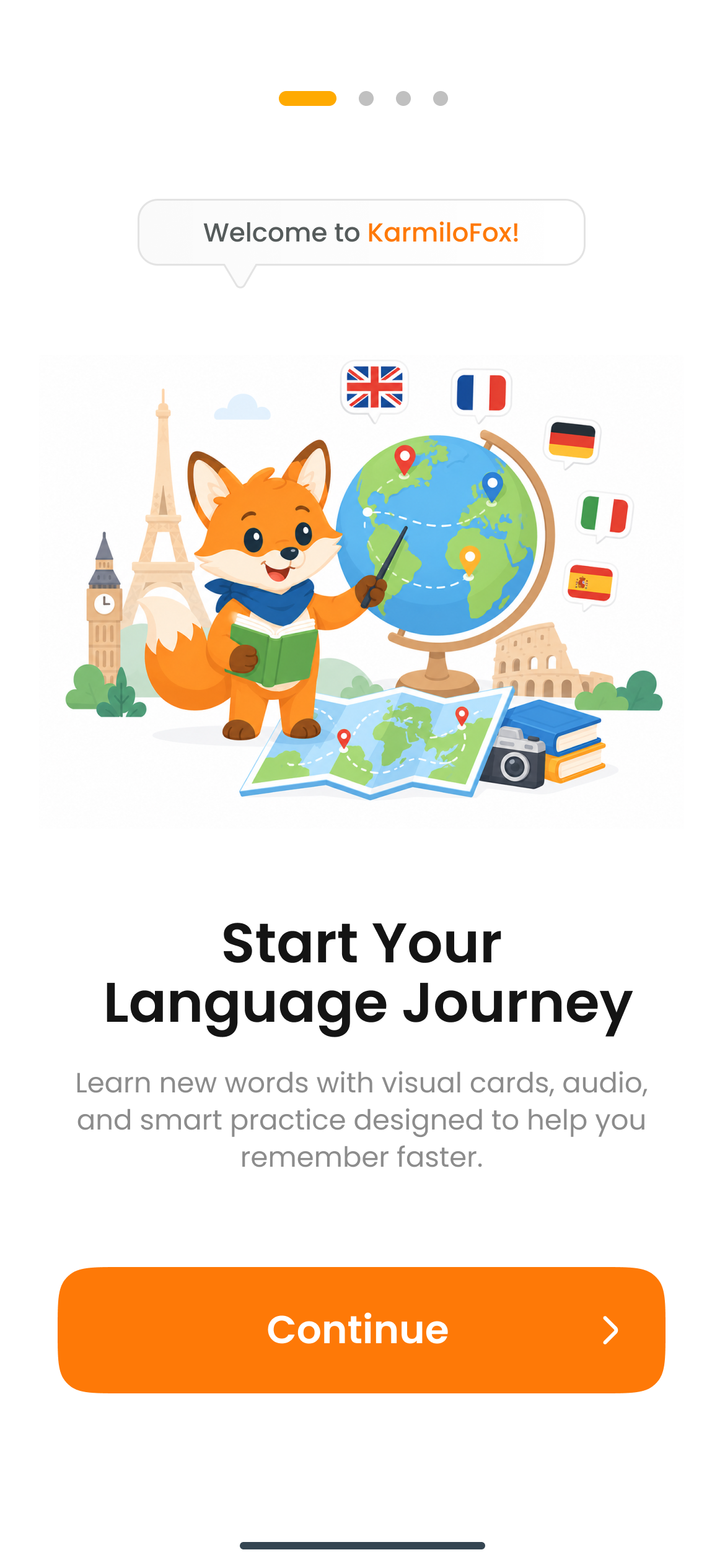 KarmiloFox onboarding screen