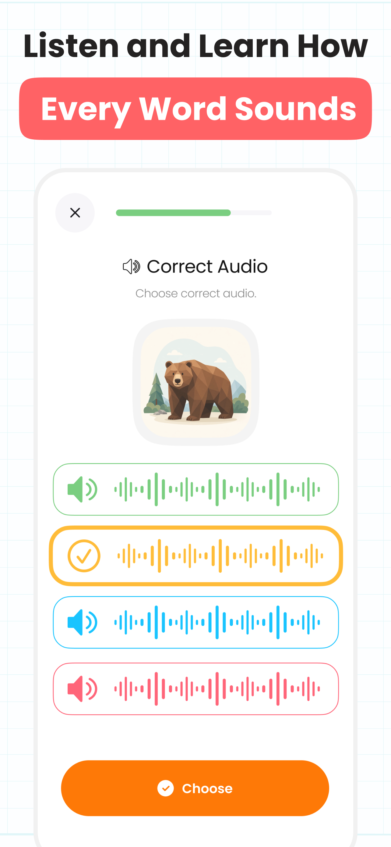 Audio choice vocabulary exercise